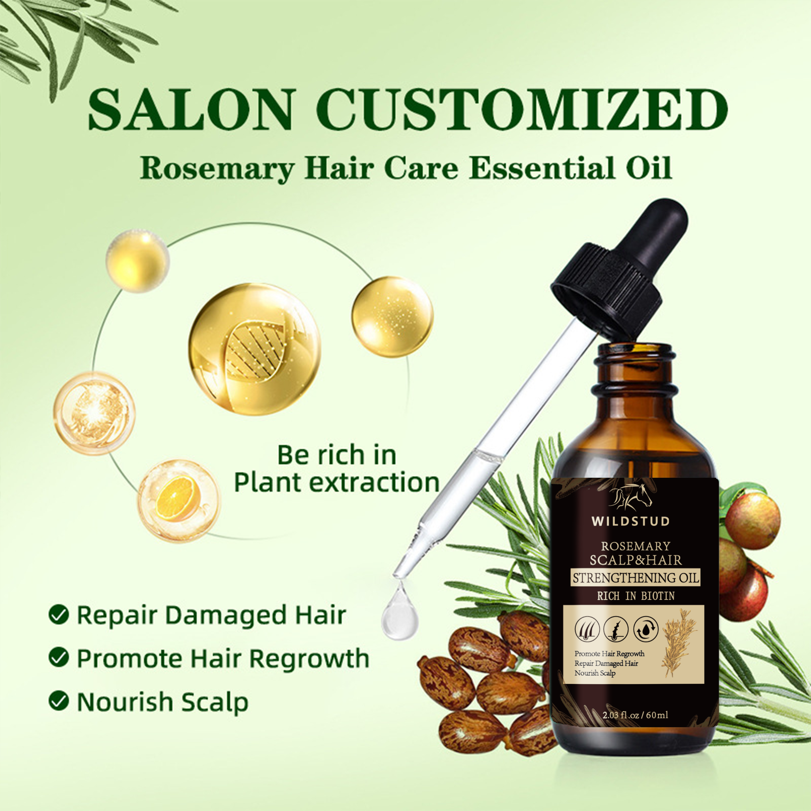 Wildstud Rosemary Hair Growth Oil: Pure Natural Herbal Formula